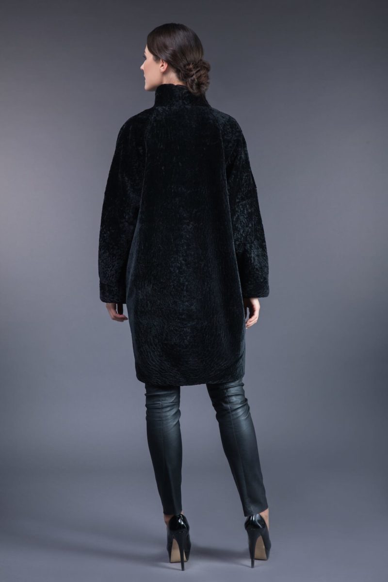 black mouton sheepskin fur coat