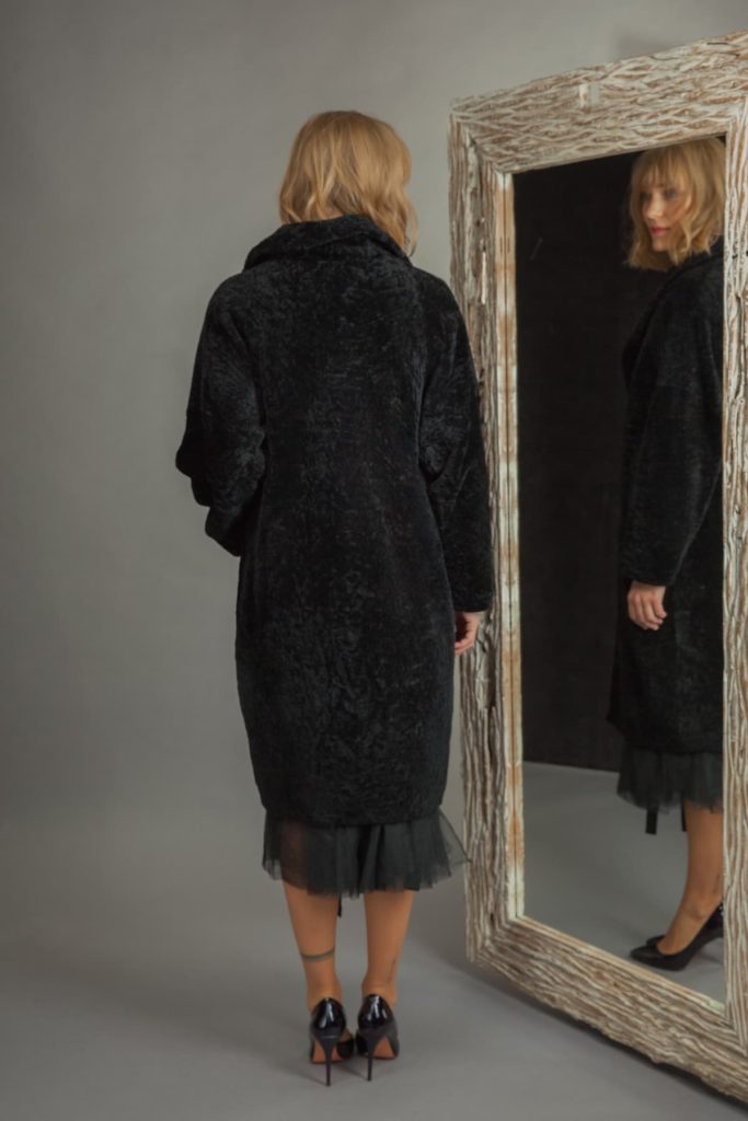 Classic Black Sheepskin Coat with Revere Collar | Handmade by NordFur