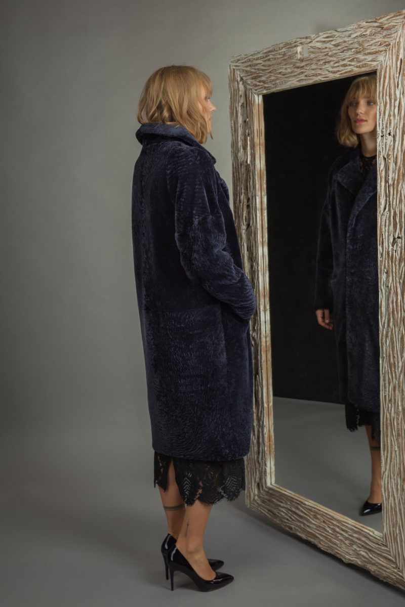 classic dark purple sheepskin fur coat for women