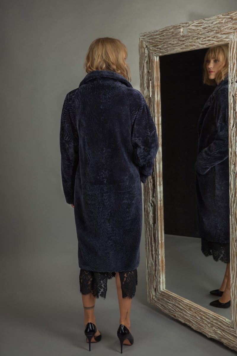 classic dark purple sheepskin fur coat for women
