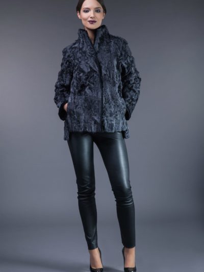 dark gray astrakhan karakul fur jacket