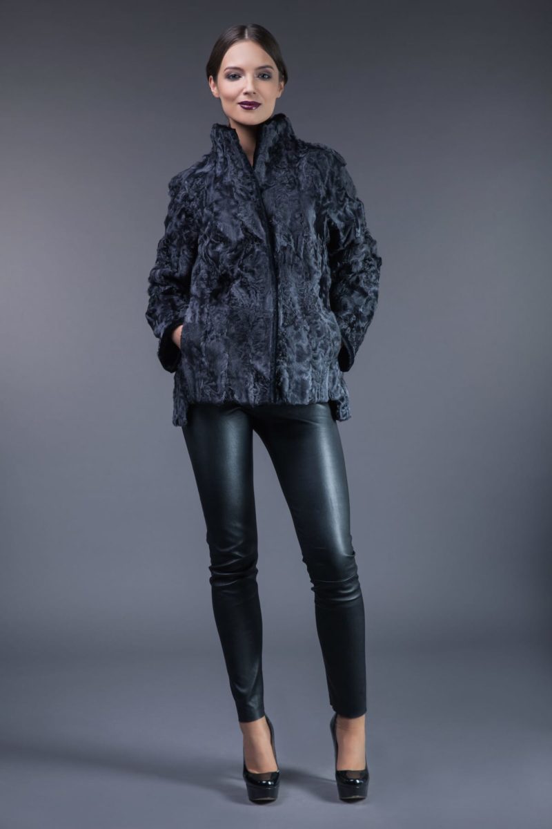 dark gray astrakhan karakul fur jacket