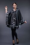 dark gray cashmere cape with natural chinchilla fur trim