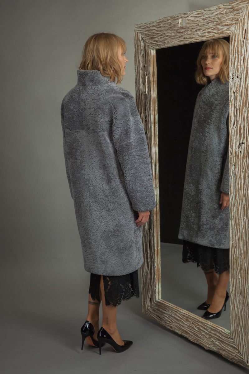 dusty blue sheepskin coat for women