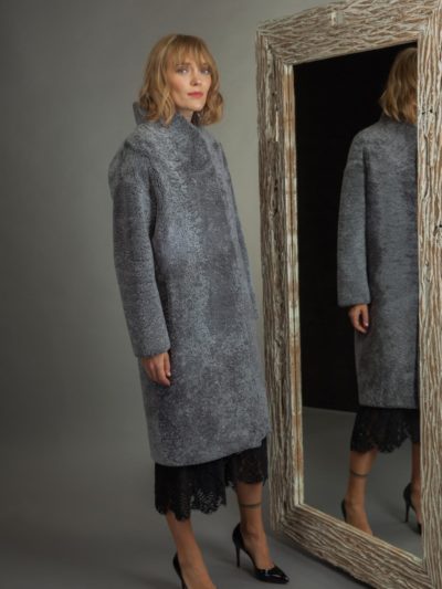 dusty blue sheepskin coat for women