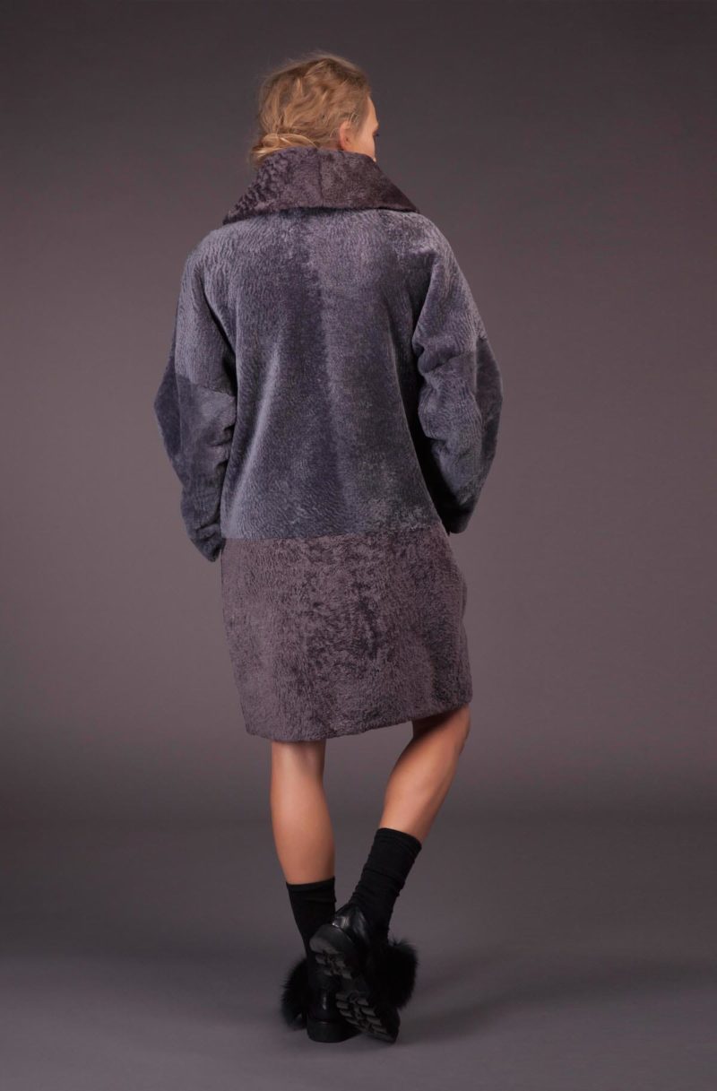 dusty purple mouton sheepskin fur coat with round double collar