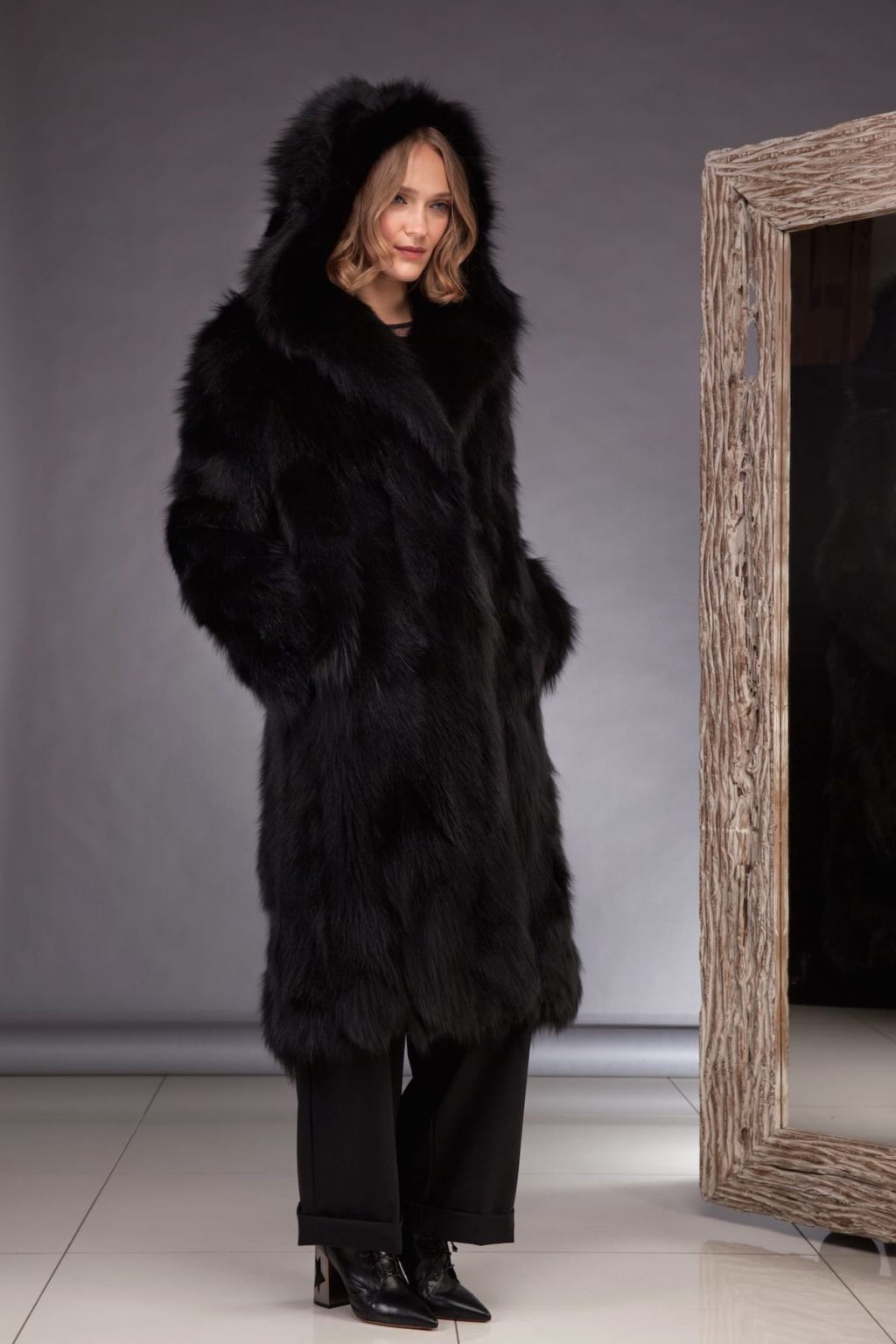 Long Hooded Black Fox Fur C