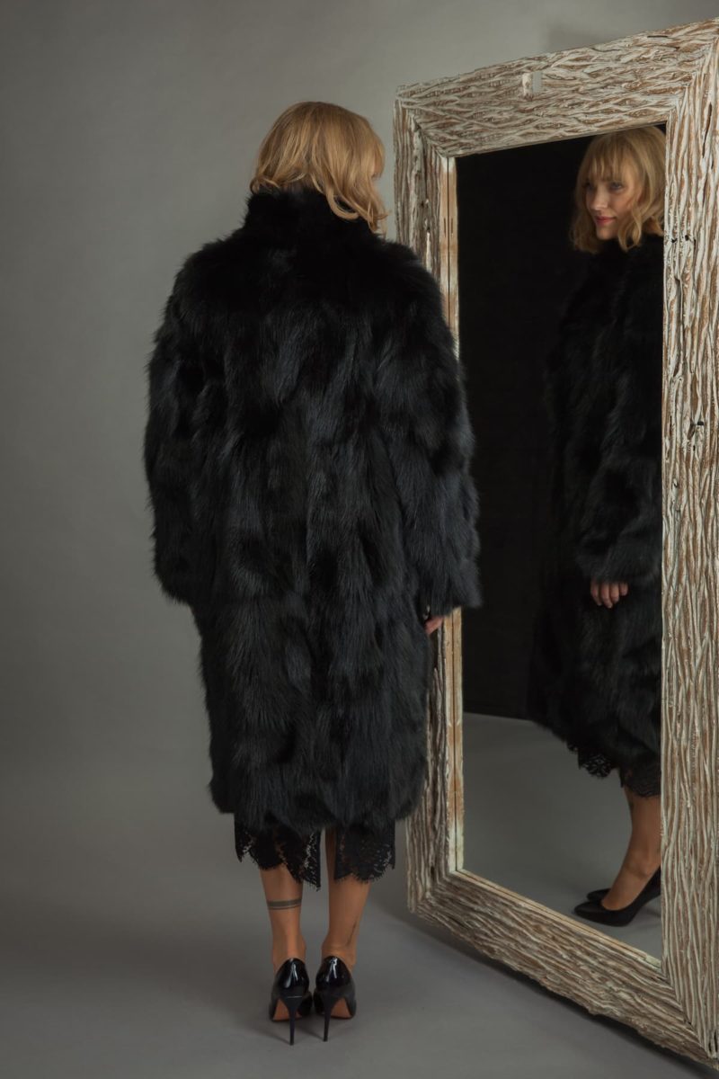 long black fox fur coat-vest with detachable sleeves