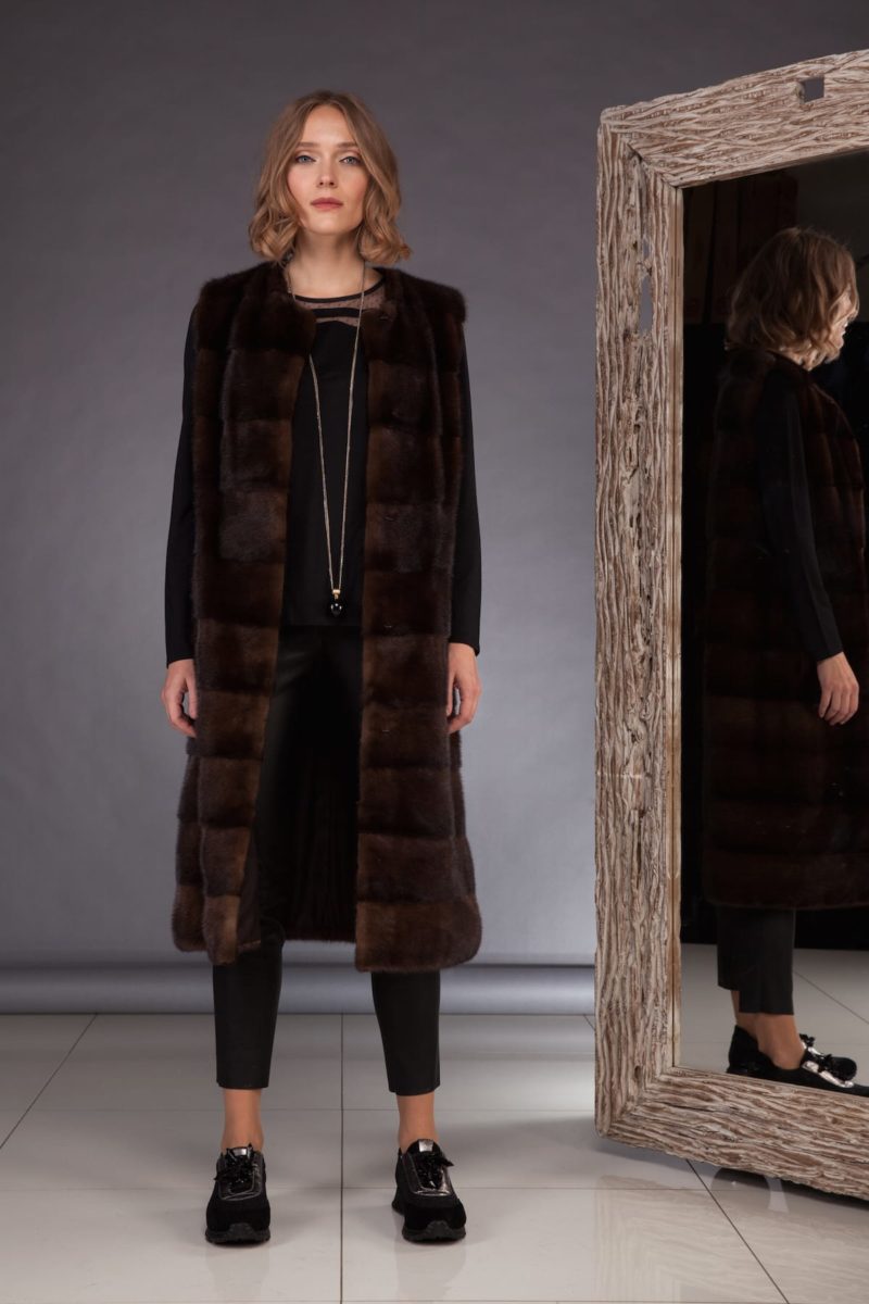 long natural brown mink fur vest
