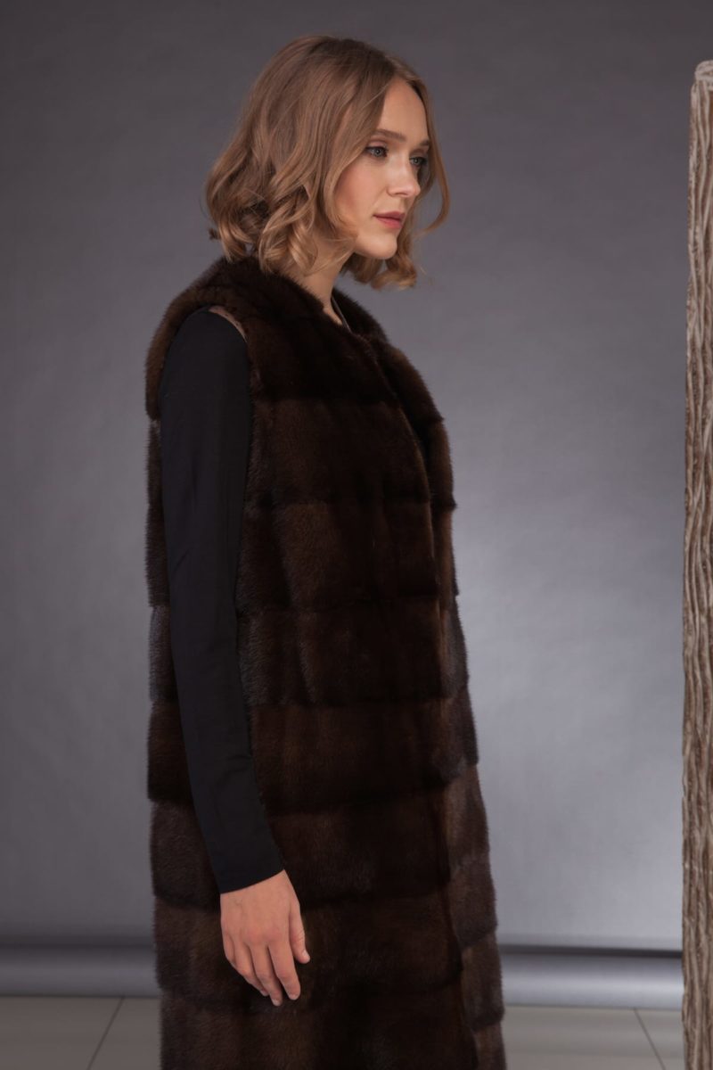 long natural brown mink fur vest