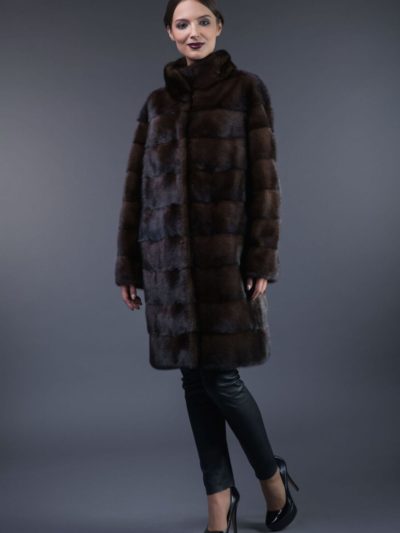 natural brown horizontal mink fur coat