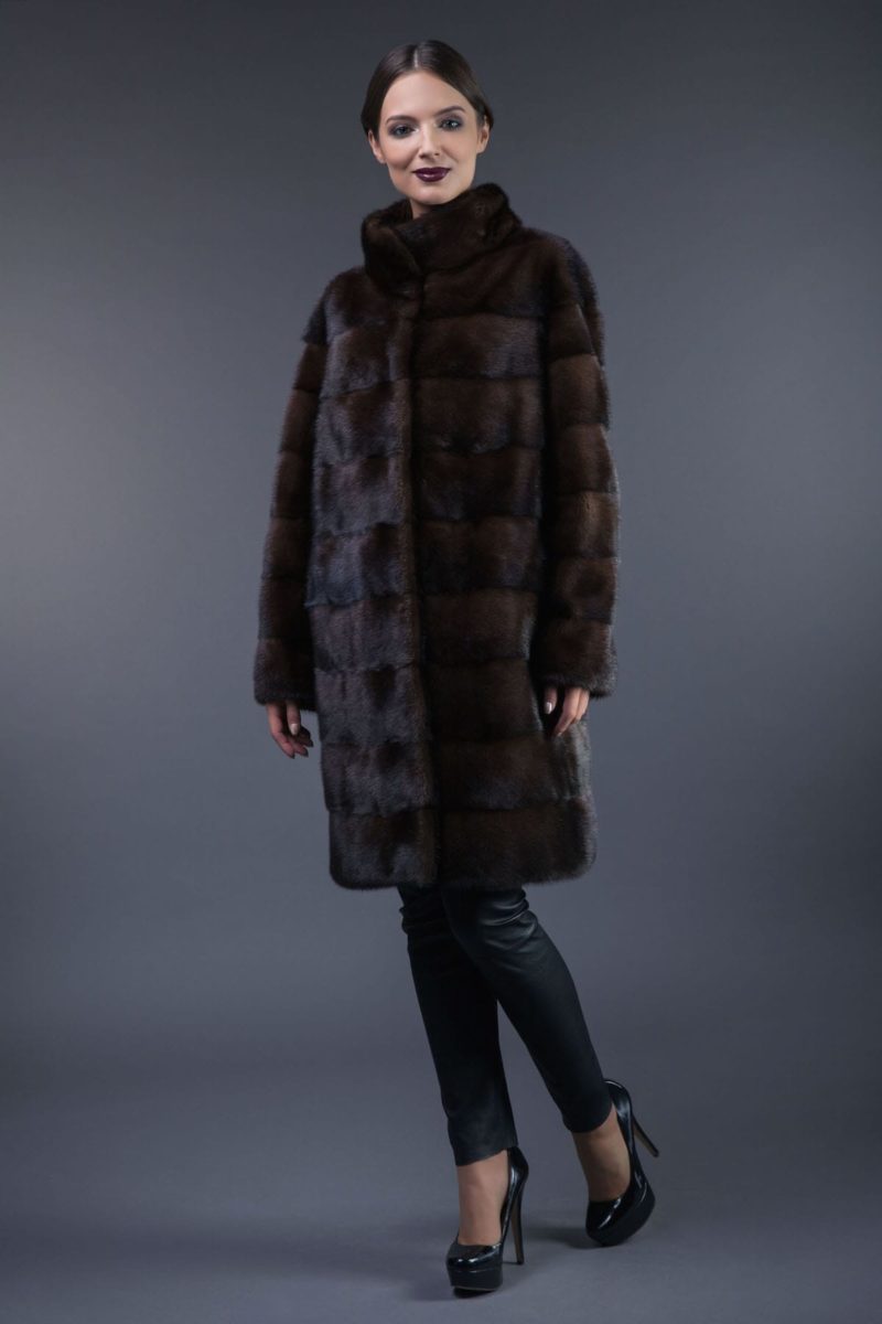 natural brown horizontal mink fur coat