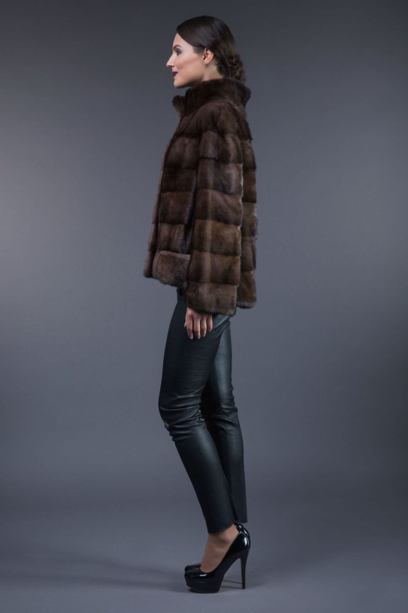 natural brown horizontal mink fur jacket