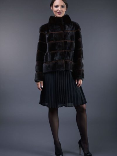 natural brown mink fur jacket with wool inserts