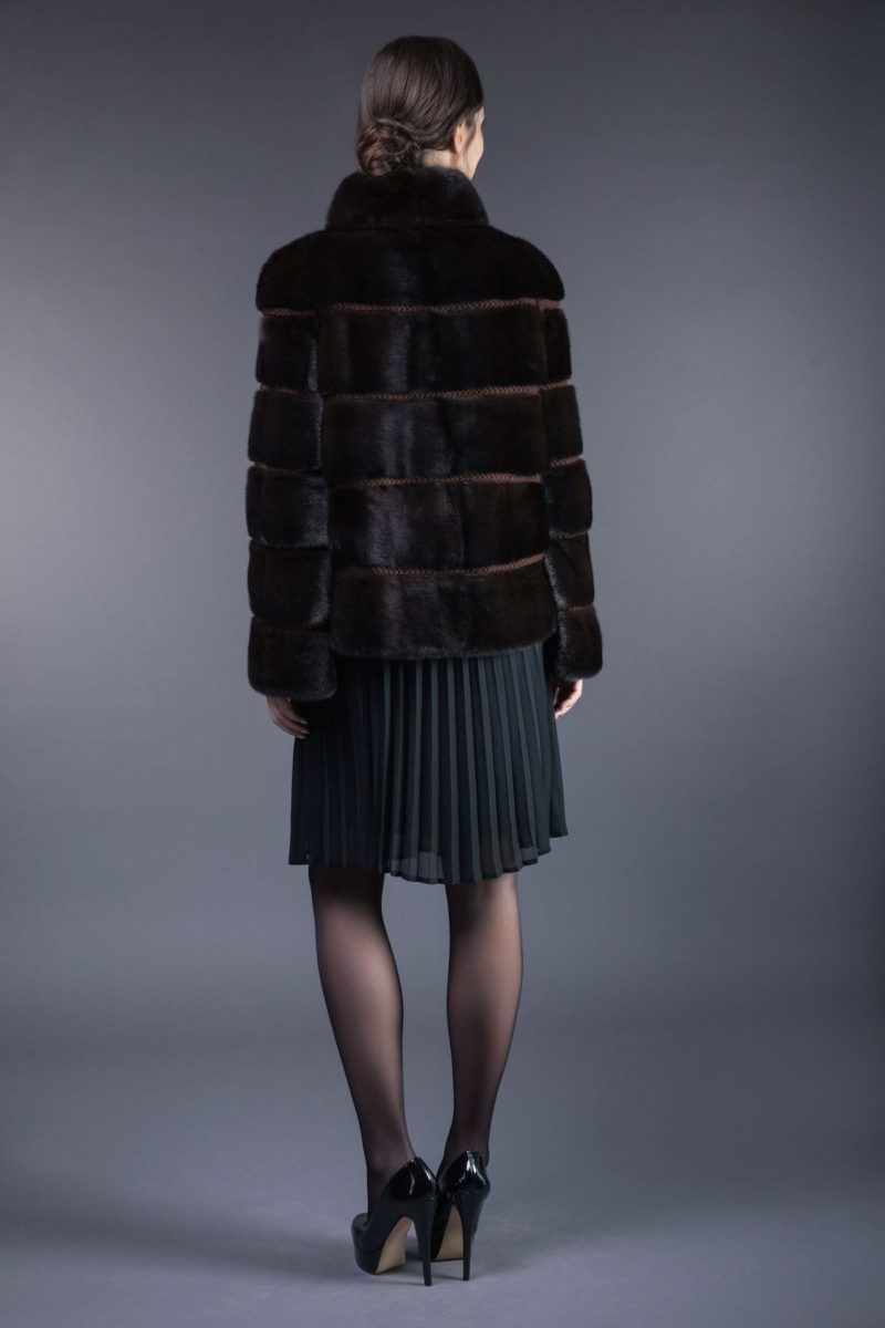 natural brown mink fur jacket with wool inserts