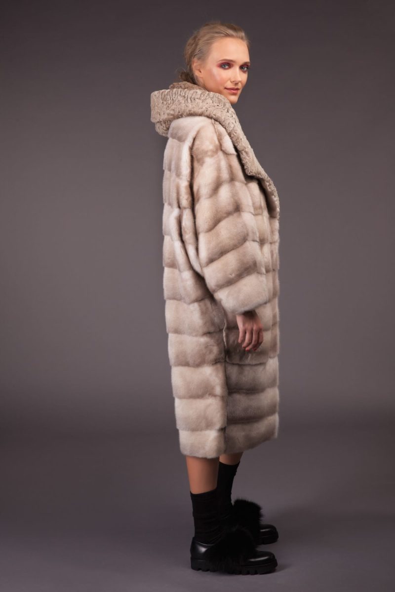 natural pearl mink beige karakul fur combined coat