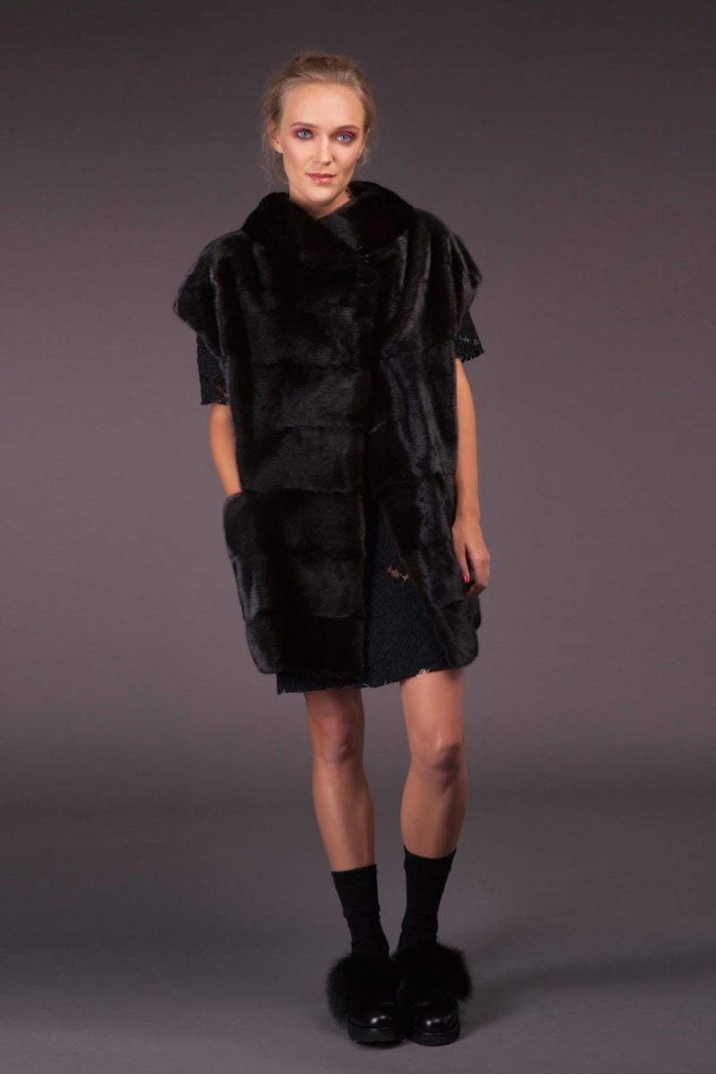 oversize natural black velvet mink fur vest