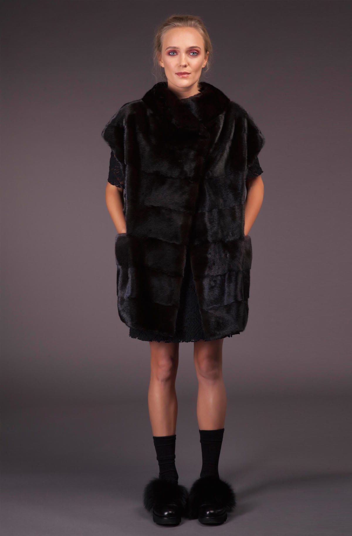 Oversize Natural Black Velvet Mink Fur Vest | Handmade by NordFur