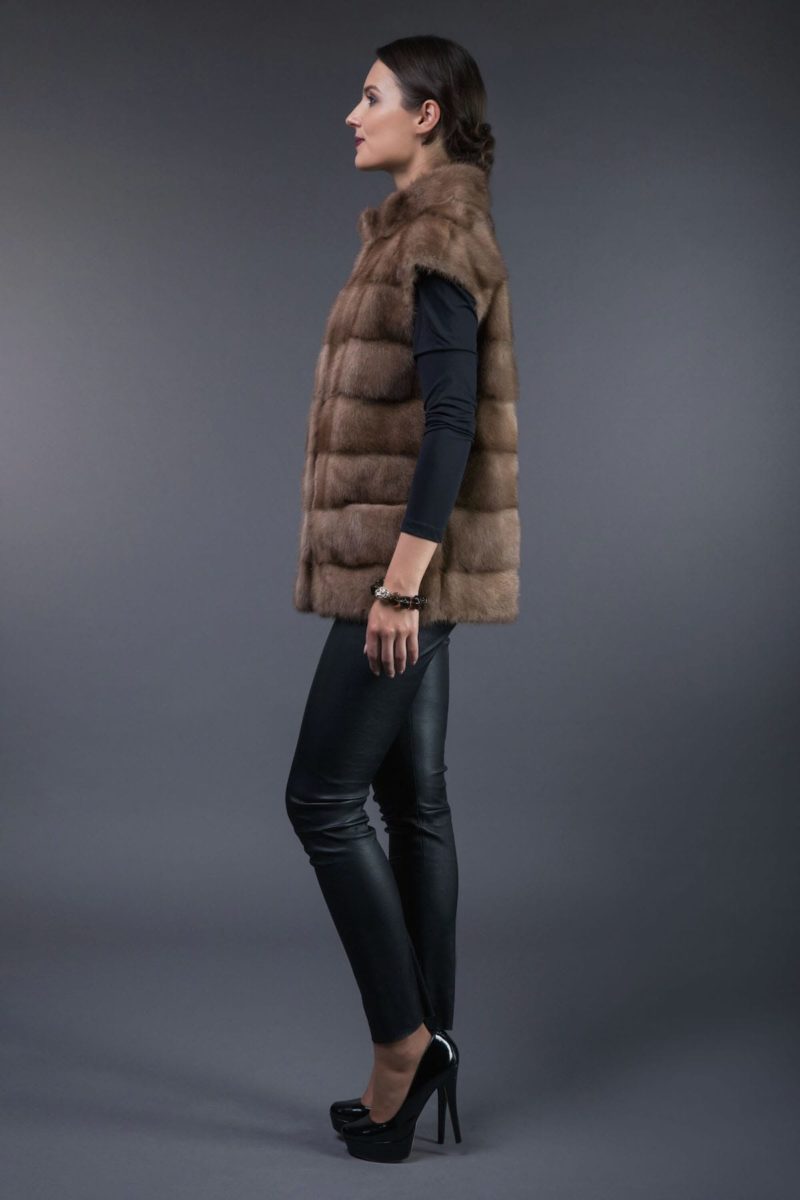 short natural horizontal pastel mink fur vest