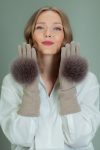 beige cashmere wool gloves with brown fox fur decoration