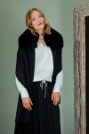 black baby merino wool shawl with detachable fox fur collar