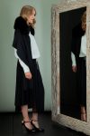 black baby merino wool shawl with detachable fox fur collar