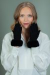 black wool gloves with mink fur wrist decoration
