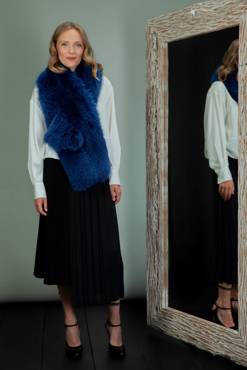 dark blue fox fur shawl collar