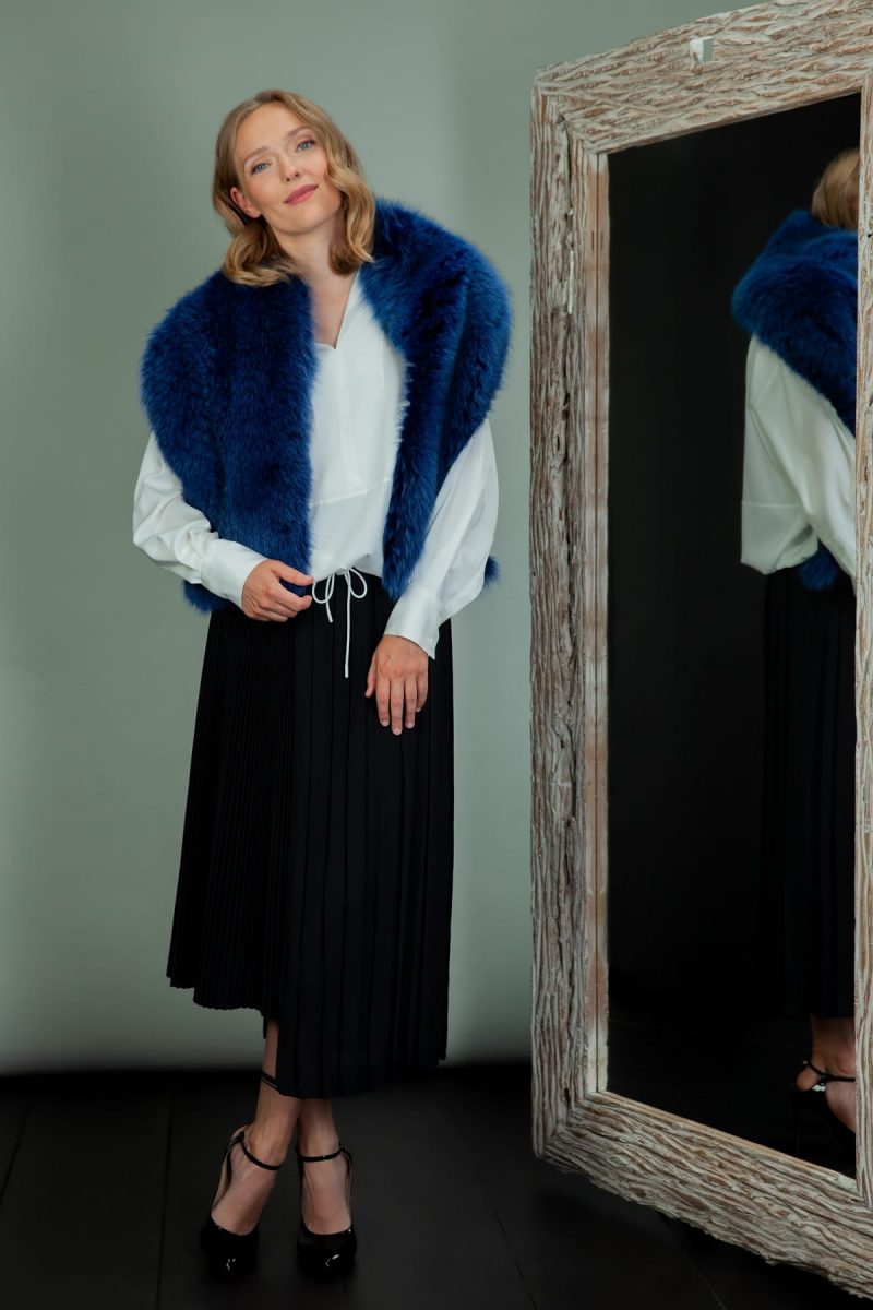 dark blue fox fur shawl collar