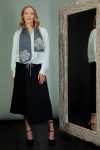 dark gray cashmere wool scarf with mink fur decoration