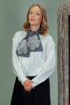 dark gray cashmere wool scarf with mink fur decoration
