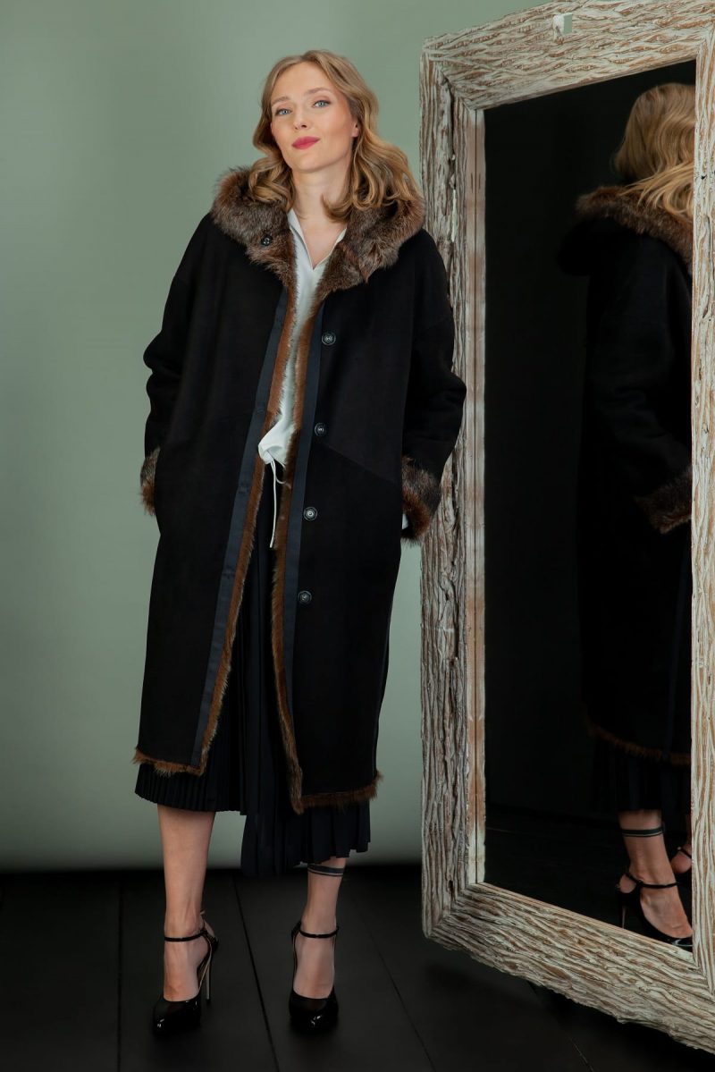 fur lined hooded sheepskin coat
