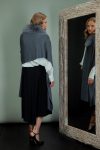 gray baby merino wool scarf with detachable silver fox fur collar