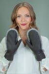 gray merino sheepskin mittens with mink fur decoration