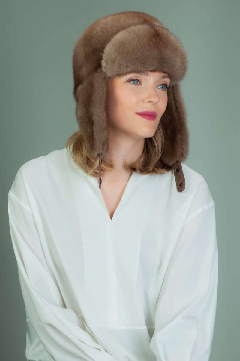 light brown mink fur ushanka hat