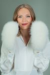 white wool mittens with fox fur decoration