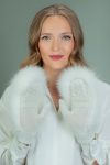 white wool mittens with fox fur decoration