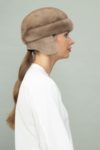 beige round mink fur hat for men and women