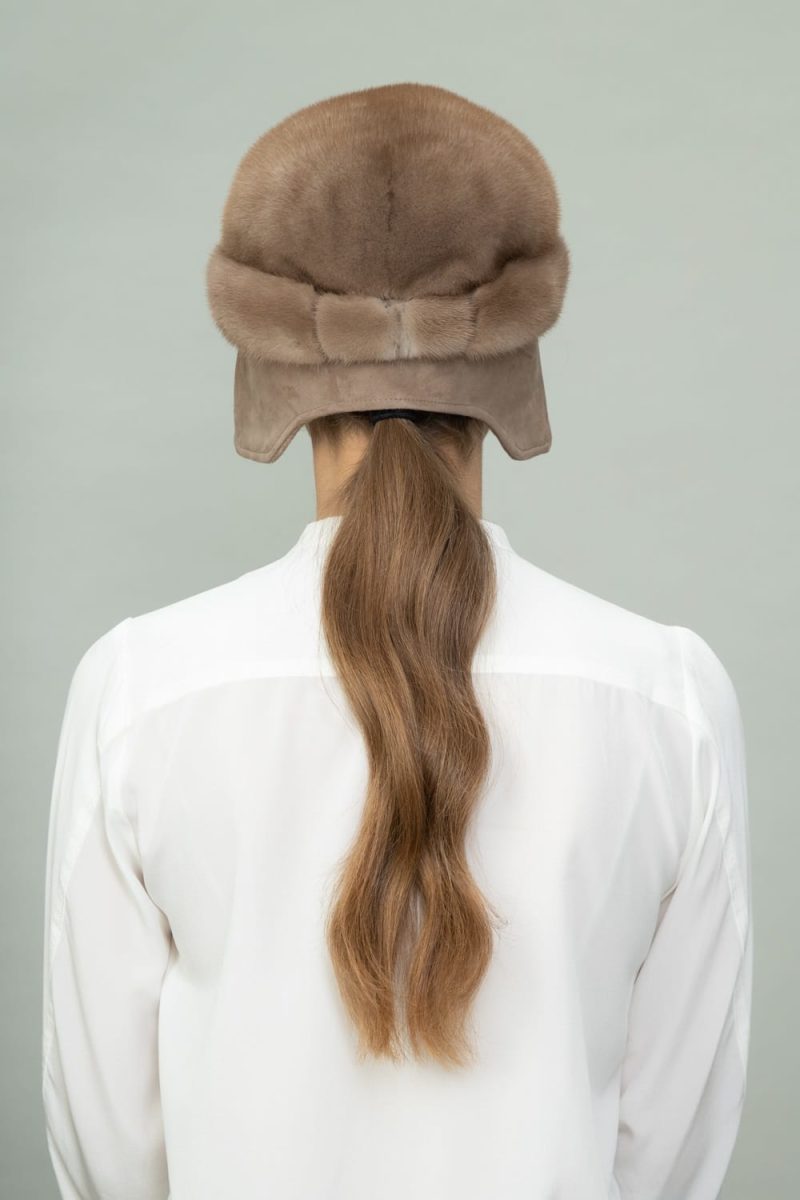 beige round mink fur hat for men and women