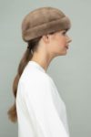 beige round mink fur hat for men and women