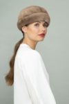beige round mink fur hat for men and women