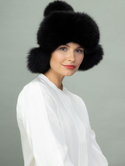 black fox fur puffy hat