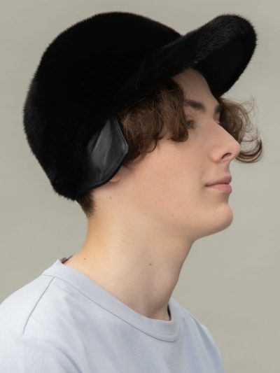 black mink fur snap hat for men and women