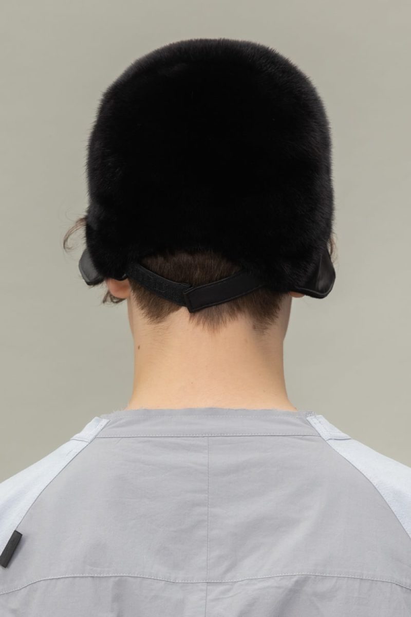 black mink fur snap hat for men and women