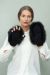 black wool mittens with fox fur