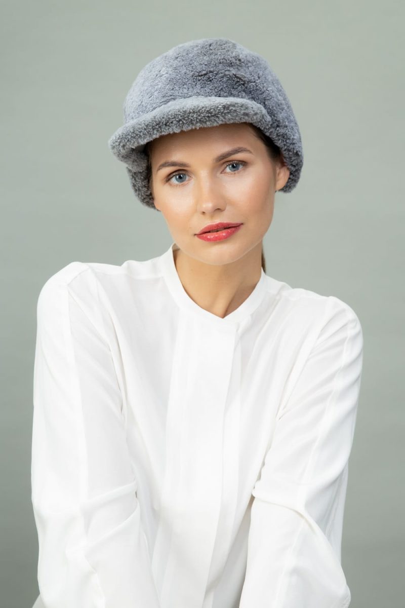 blue sheepskin snap hat for men and women