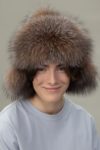 brown fox fur puffy hat
