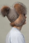 brown fox fur puffy hat
