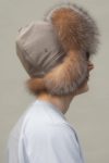 brown fox fur puffy hat