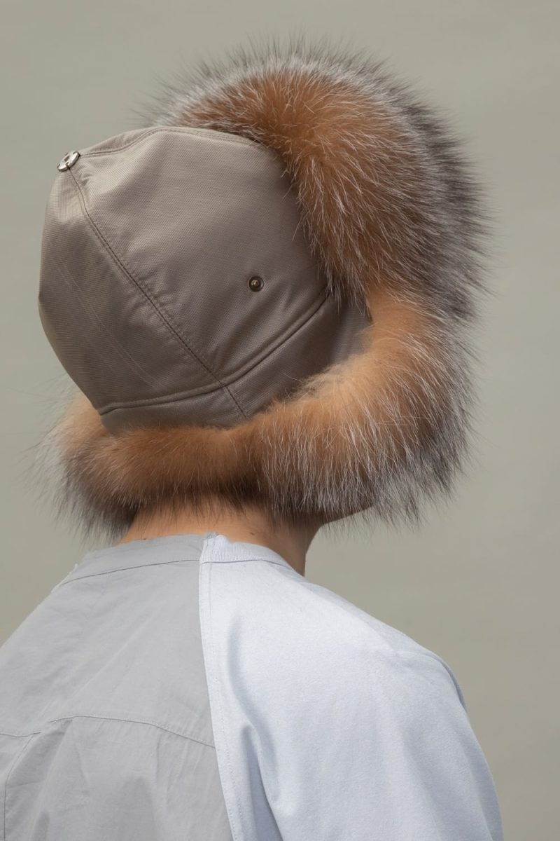 brown fox fur puffy hat